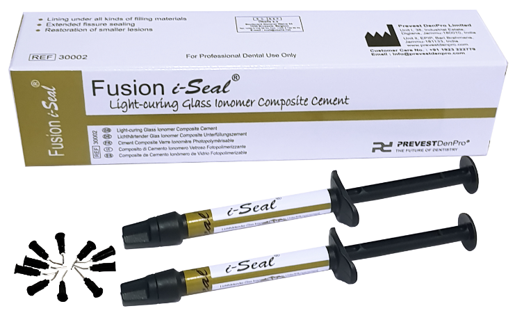 Prevest Denpro Fusion I Seal Light Curing GIC Cement - 1 x 2 g Syringes + 5 Applicator Tips